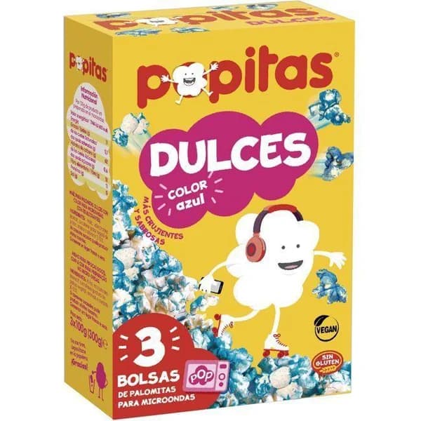 Palomitas dulces para microondas POPITAS, pack 3x100 g - 0.3 kg - Imagen del producto en Findit