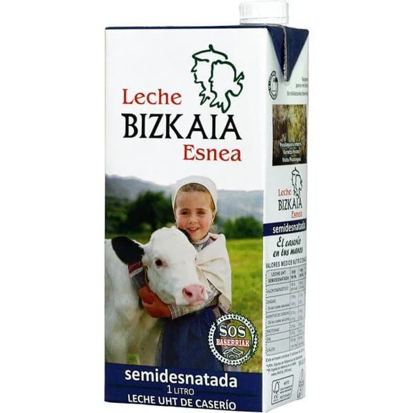 Leche semidesnatada uht BIZKAIA ESNEA, brik 1 litro - 1 l - Imagen del producto en Findit