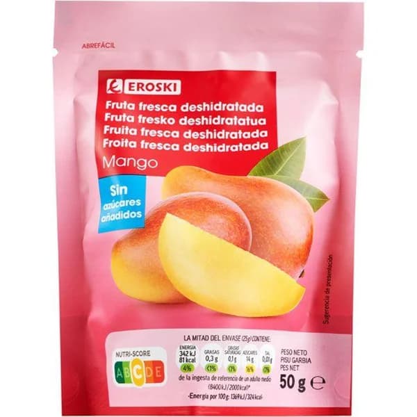 Mango deshidratado EROSKI, bolsa 50 g - 0.05 kg - Imagen del producto en Findit