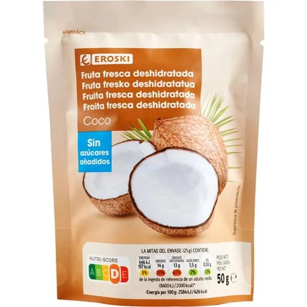 Coco deshidratado EROSKI, bolsa 50 g - 0.05 kg - Imagen del producto en Findit