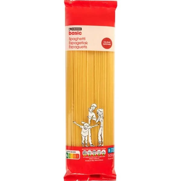 Spaghetti EROSKI basic, paquete 500 g - 0.5 kg - Imagen del producto en Findit