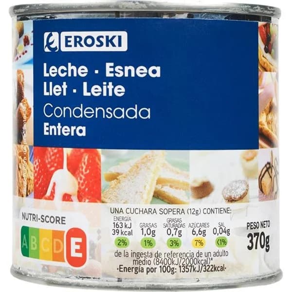 Leche condensada EROSKI, bote 370 g - 0.37 kg - Imagen del producto en Findit