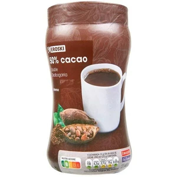 Soluble de cacao 50% EROSKI, bote 400 g - 0.4 kg - Imagen del producto en Findit