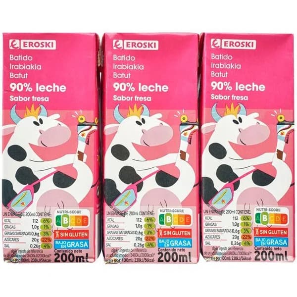 Batido de fresa EROSKI, pack 6x200 ml - 1.2 l - Imagen del producto en Findit