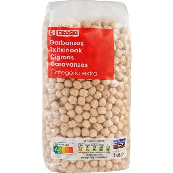 Garbanzo extra EROSKI, paquete 1 kg - 1 kg - Imagen del producto en Findit