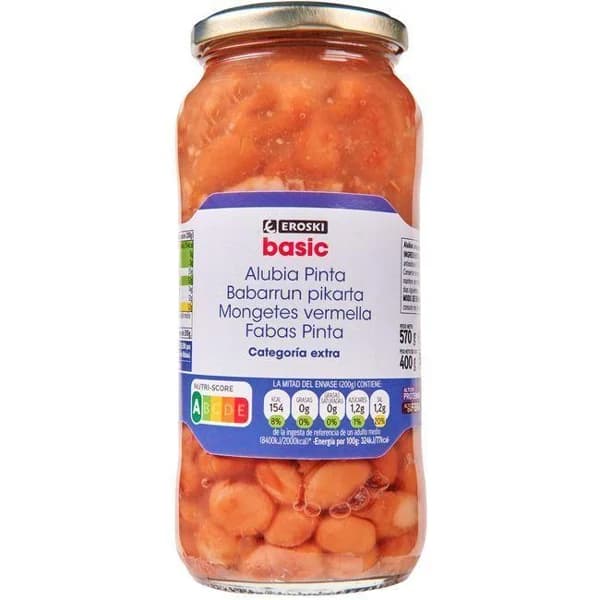 Alubia cocida pinta EROSKI BASIC, frasco 400 g - 0.4 kg - Imagen del producto en Findit