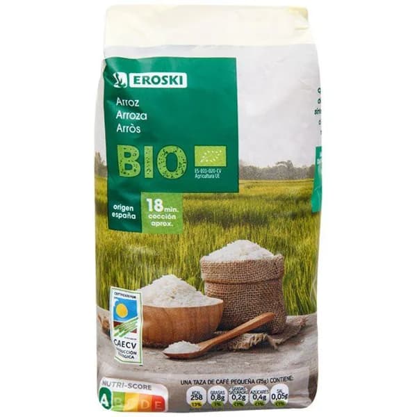 Arroz ecológico redondo EROSKI BIO, paquete 500 g - 0.5 kg - Imagen del producto en Findit