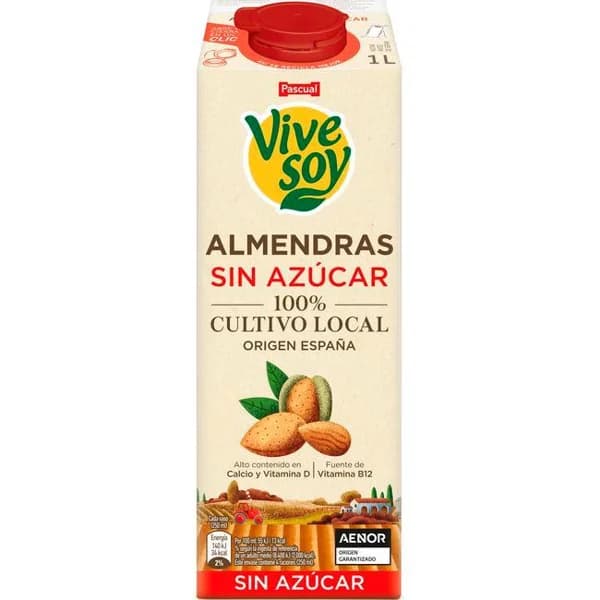 Bebida de almendra sin azúcar VIVESOY, brik 1 litro - 1 l - Imagen del producto en Findit