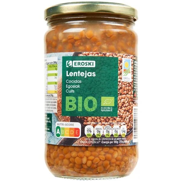 Lenteja cocida EROSKI BIO, frasco 400 g - 0.4 kg - Imagen del producto en Findit