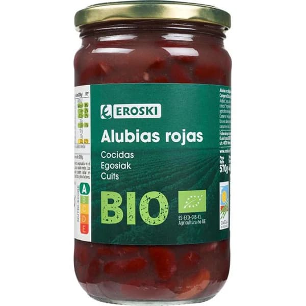 Alubia roja cocida EROSKI BIO, frasco 400 g - 0.4 kg - Imagen del producto en Findit