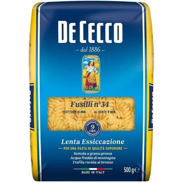 Pasta Fusilli Nº 34 DE CECCO, paquete 500 g - 0.5 kg - Imagen del producto en Findit