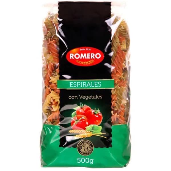 Espirales 3 sabores PASTAS ROMERO, paquete 500 g - 0.5 kg - Imagen del producto en Findit