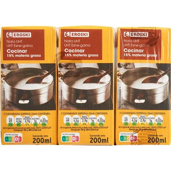 Nata para cocinar EROSKI, pack 3x200 ml - 0.6 l - Imagen del producto en Findit