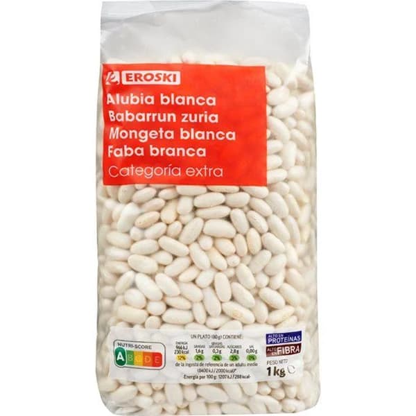 Alubia blanca larga EROSKI, paquete 1 kg - 1 kg - Imagen del producto en Findit