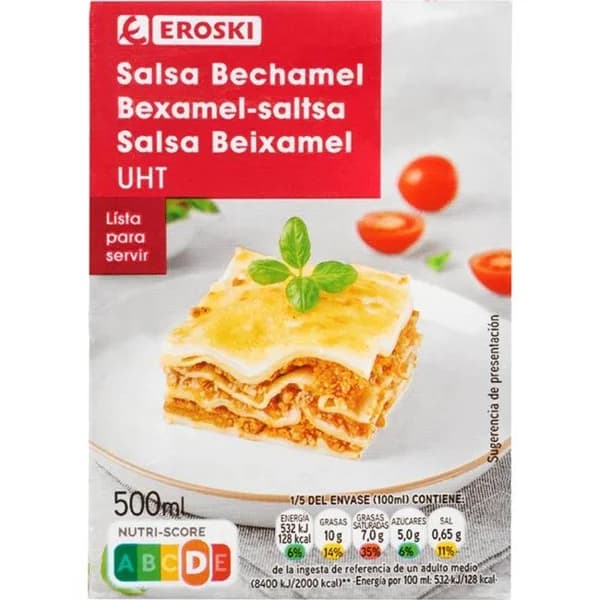 Bechamel EROSKI, brik 500 ml - 0.5 l - Imagen del producto en Findit