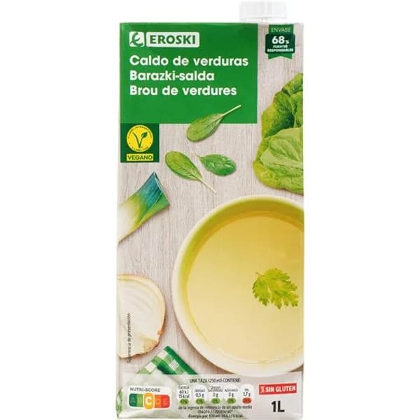 Caldo de verduras EROSKI, brik 1 litro - 1 l - Imagen del producto en Findit