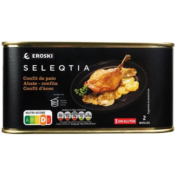 Confit de pato Eroski SELEQTIA, lata 600 g - 0.6 kg - Imagen del producto en Findit