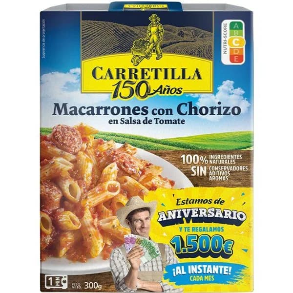 Macarrones con chorizo CARRETILLA, bandeja 300 g - 0.3 kg - Imagen del producto en Findit