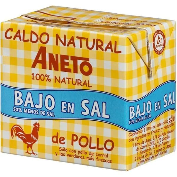 Caldo natural de pollo bajo en sal ANETO, brick 500 ml - 0.5 l - Imagen del producto en Findit