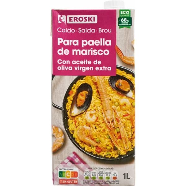 Caldo para paella EROSKI, brik 1 litro - 1 l - Imagen del producto en Findit