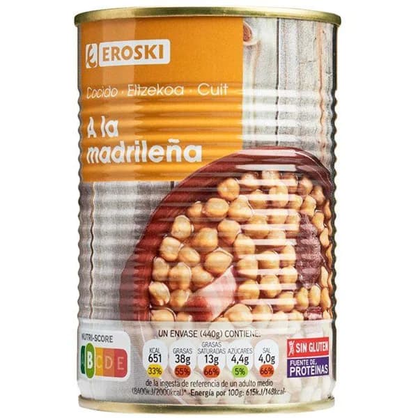 Cocido madrileño EROSKI, lata 440 g - 0.44 kg - Imagen del producto en Findit