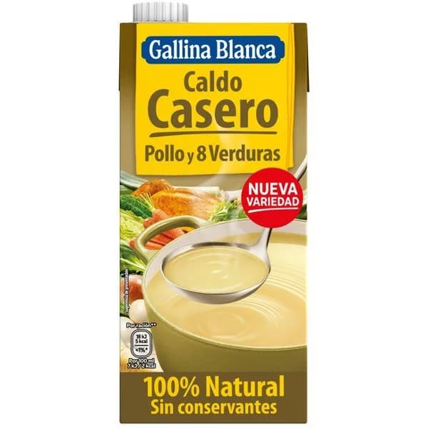 Caldo de pollo y 8 verduras GALLINA BLANCA, brik 1 litro - 1 l - Imagen del producto en Findit