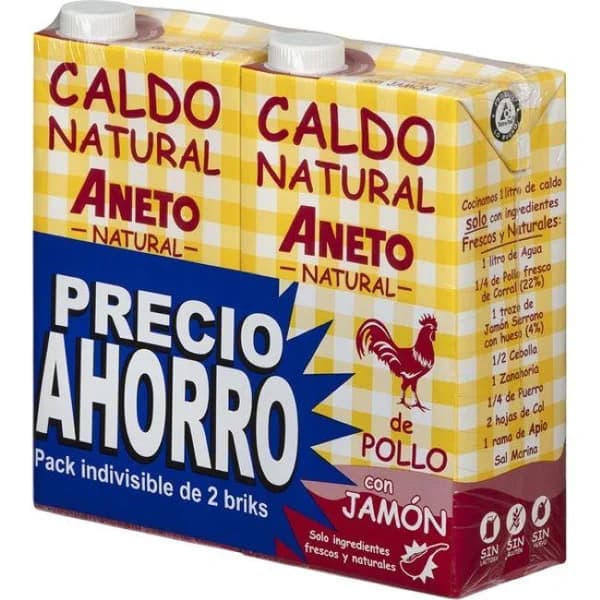 Caldo de pollo con jamón ANETO, pack 2x1 litro - 2 l - Imagen del producto en Findit