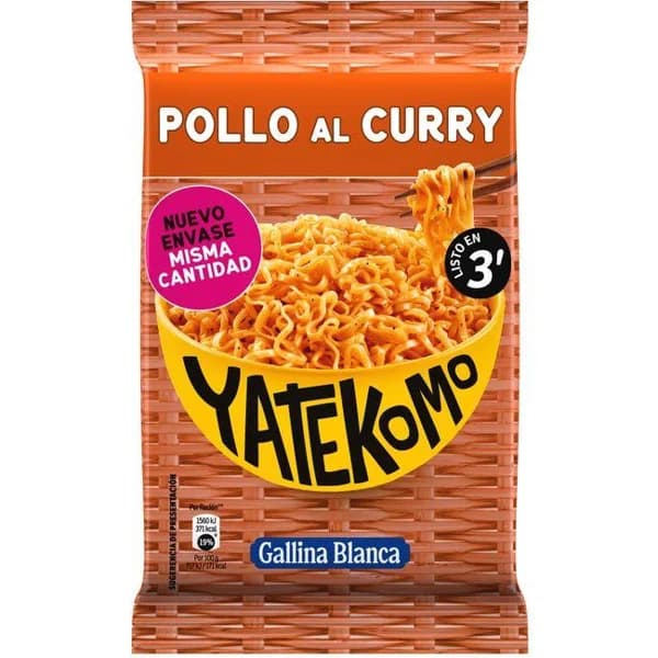 Fideos orientales de pollo al curry YATEKOMO, bolsa 82 g - 0.08 kg - Imagen del producto en Findit