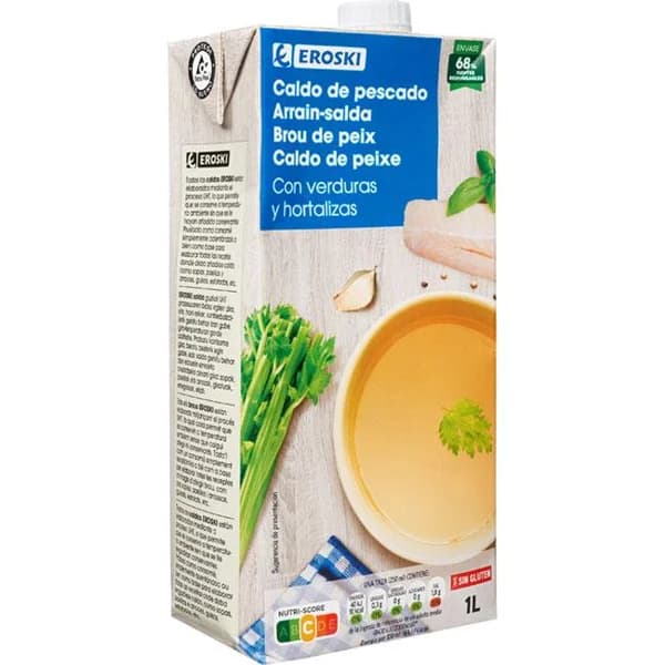 Caldo de pescado EROSKI, brik 1 litro - 1 l - Imagen del producto en Findit