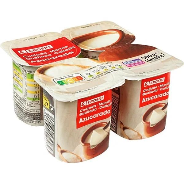 Cuajada natural azucarada EROSKI, pack 4x125 g - 1 ud - Imagen del producto en Findit