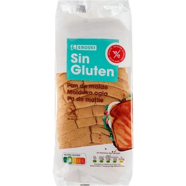 Pan de molde sin gluten EROSKI, paquete 350 g - 0.35 kg - Imagen del producto en Findit