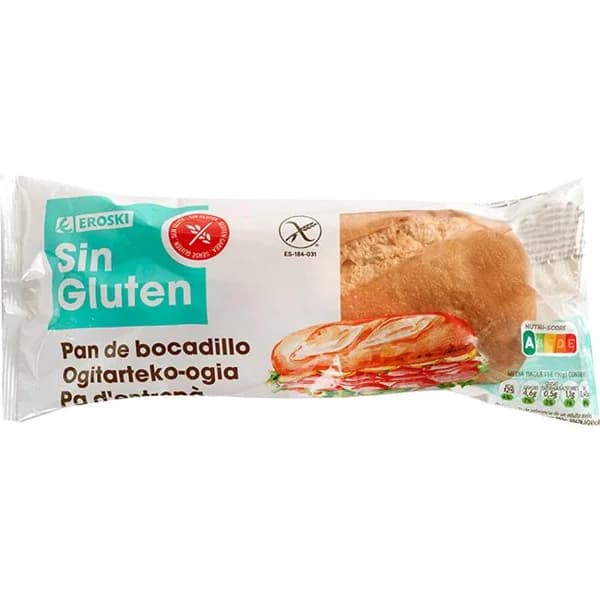 Pan bocadillo sin gluten EROSKI, paquete 100 g - 0.1 kg - Imagen del producto en Findit