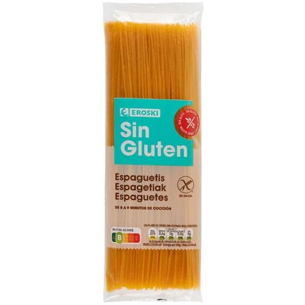 Spaguettis sin gluten EROSKI, paquete 500 g - 0.5 kg - Imagen del producto en Findit