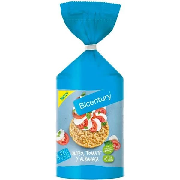 Tortitas de queso, tomate y albahaca BICENTURY, paquete 123,5 g - 0.12 kg - Imagen del producto en Findit