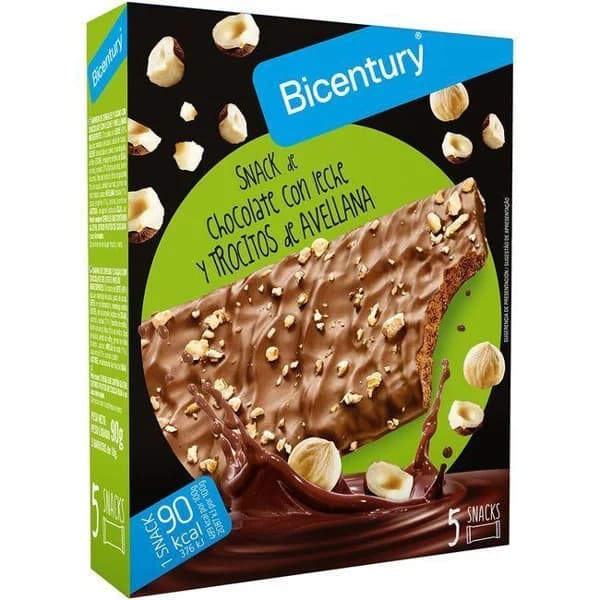 Barrita de chocolate con leche-avellana BICENTURY, caja 90 g - 0.09 kg - Imagen del producto en Findit