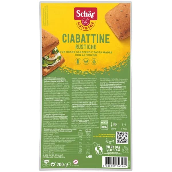 Ciabattine rustiche sin gluten SCHAR, paquete 200 g - 0.2 kg - Imagen del producto en Findit