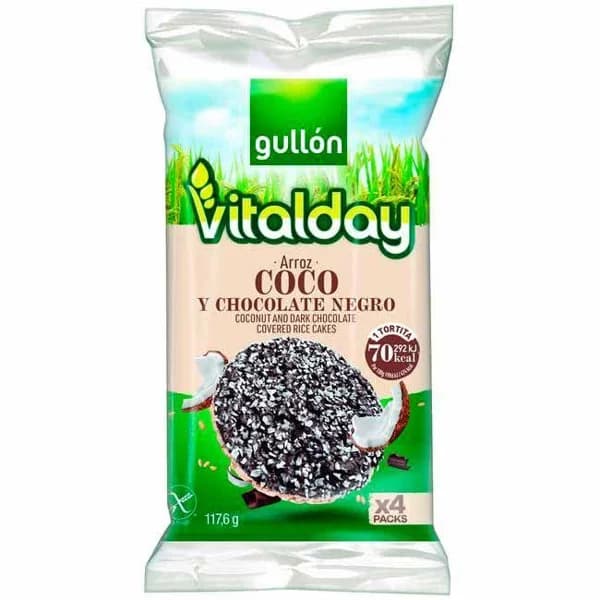 Tortita arroz choco-coco GULLÓN VITALDAY, paquete 117,6 g - 0.12 kg - Imagen del producto en Findit