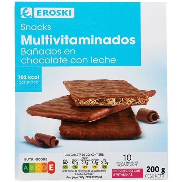 Snacks de chocolate-leche EROSKI, caja 200 g - 0.2 kg - Imagen del producto en Findit