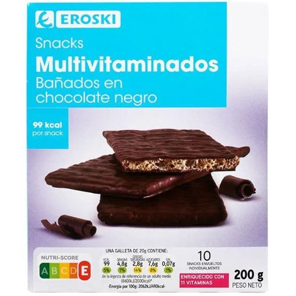Snacks de chocolate negro EROSKI, caja 200 g - 0.2 kg - Imagen del producto en Findit