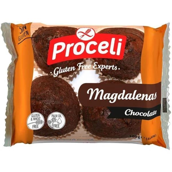 Magdalenas de chocolate sin gluten PROCELI, paquete 180 g - 0.18 kg - Imagen del producto en Findit