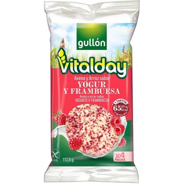 Tortitas de yogurt y frambuesa GULLÓN VITALDAY, bolsa 112,8 g - 0.11 kg - Imagen del producto en Findit