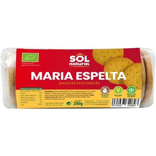 Galleta María-espelta bio SOLNATURAL, paquete 200 g - 0.2 kg - Imagen del producto en Findit