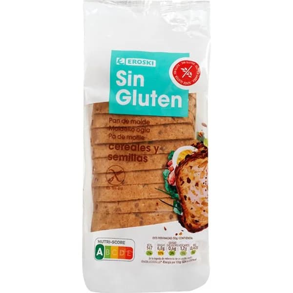 Pan de molde cereales-semillas sin gluten EROSKI, paquete 350 g - 0.35 kg - Imagen del producto en Findit