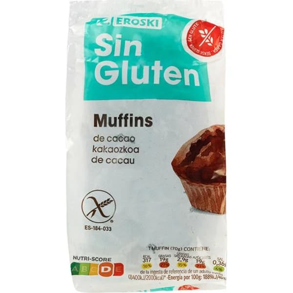 Muffins de chocolate EROSKI, pack 2x70 g - 0.14 kg - Imagen del producto en Findit