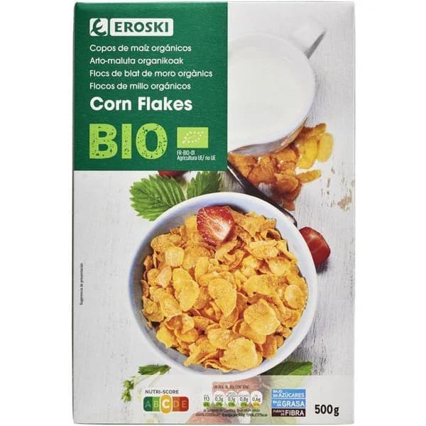 Corn flakes EROSKI BIO, caja 500 g - 0.5 kg - Imagen del producto en Findit