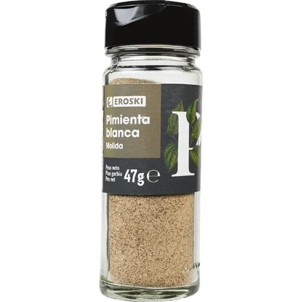 Pimienta blanca molida para sazonar EROSKI, frasco 47 g - 0.05 kg - Imagen del producto en Findit