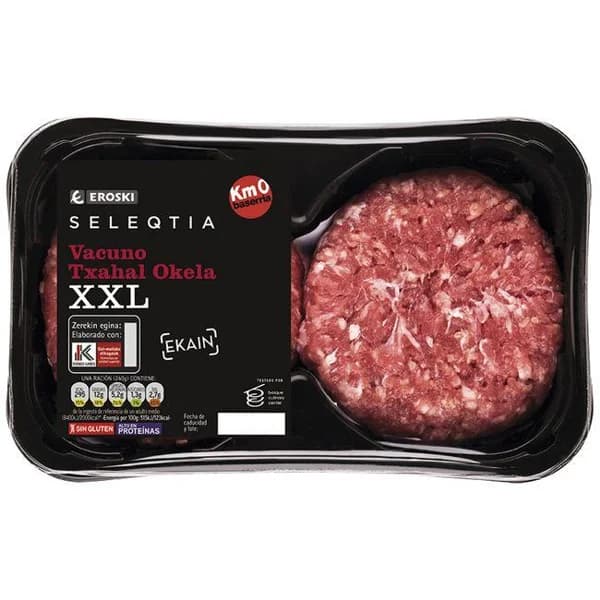 Hamburguesa ternera MAXI E. LABEL SELEQTIA, 2 uds, bandeja 480 g - 0.48 kg - Imagen del producto en Findit