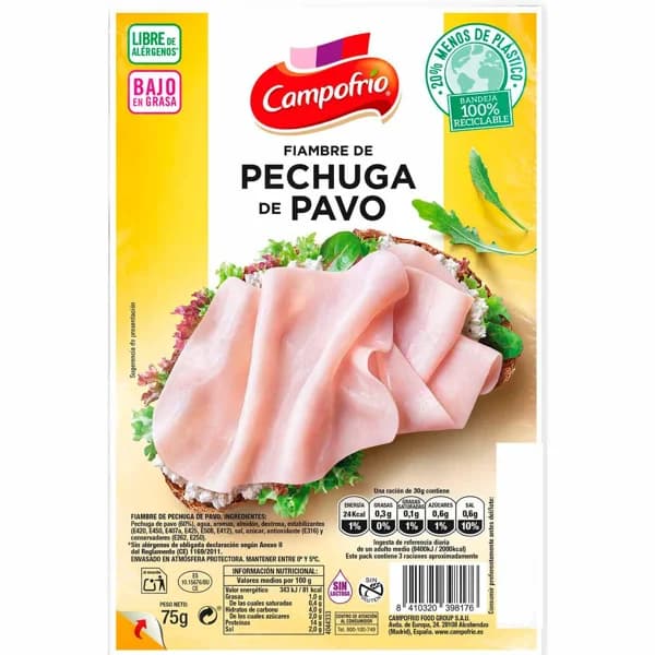 Pechuga de pavo CAMPOFRIO, bandeja 75 g - 0.07 kg - Imagen del producto en Findit