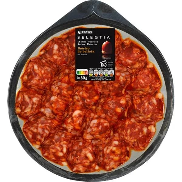 Chorizo de bellota ibérico extra EROSKI SELEQTIA, sobre 80 g - 0.08 kg - Imagen del producto en Findit
