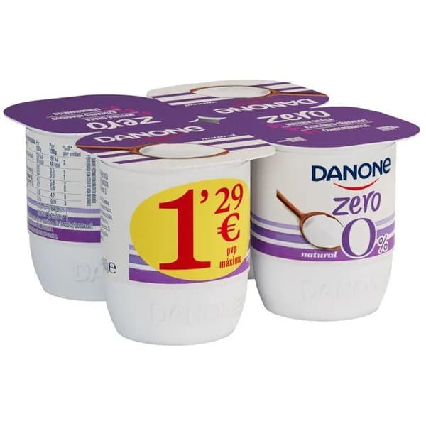 Yogur natural DANONE ZERO, pack 4x120 g - 0.48 kg - Imagen del producto en Findit